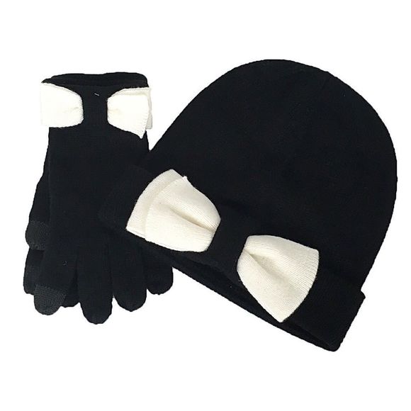 ▫️Kate Spade Bow Beanie Hat & Tech Gloves Set - Picture 1 of 2